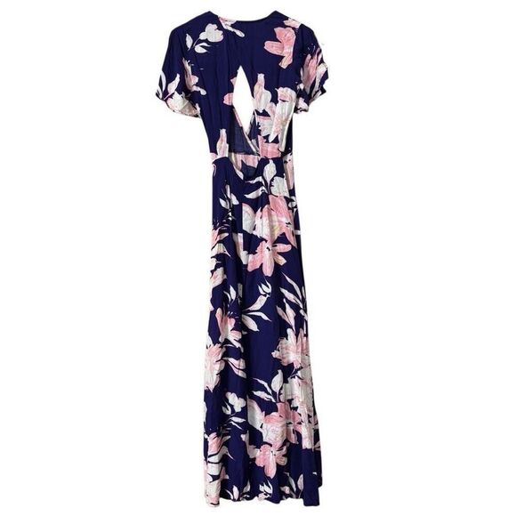 Lulus Azalea Regalia Navy Blue Floral Print Wrap Maxi Dress - Picture 2 of 9